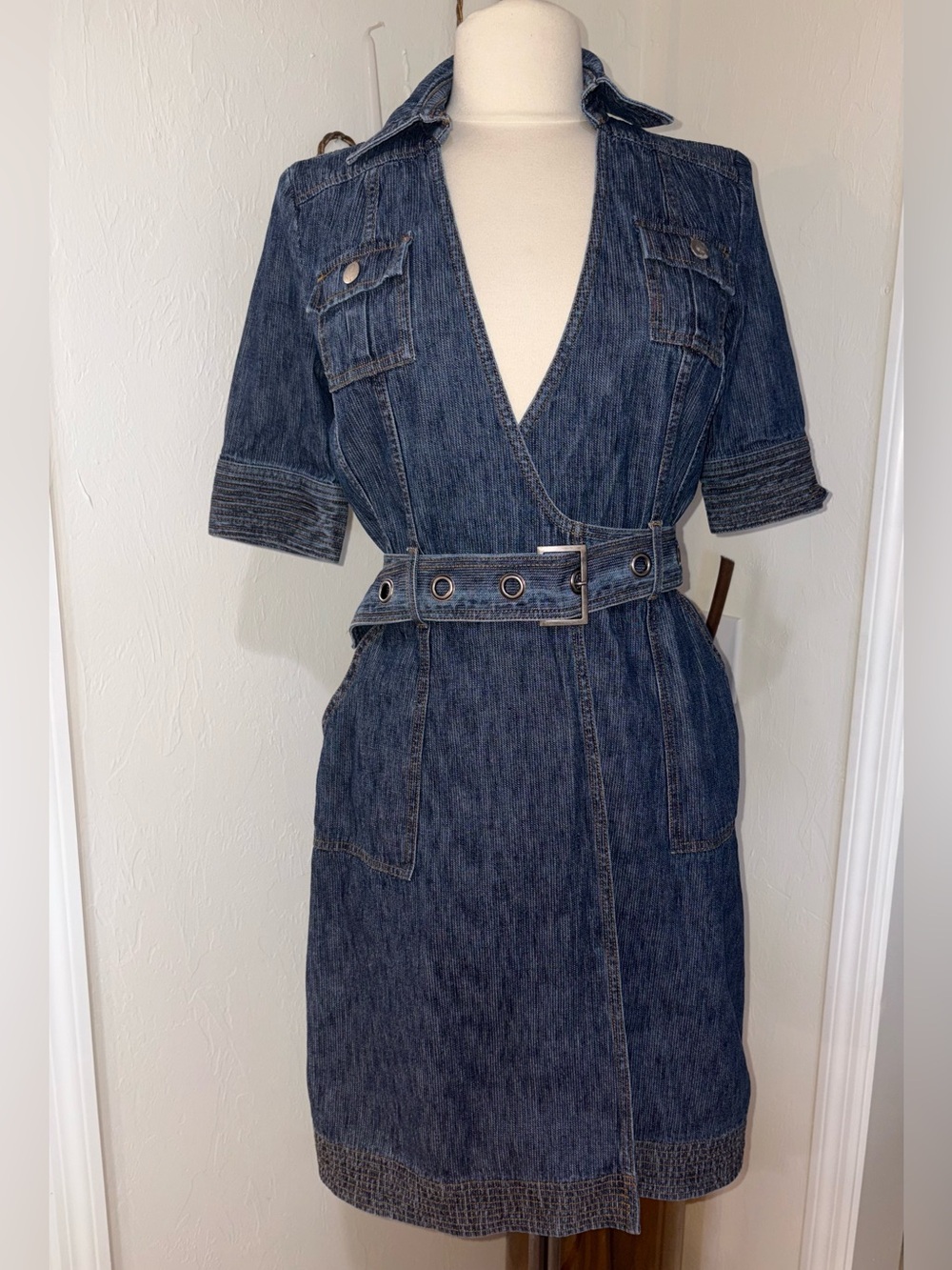 Diane Von Furstenberg Denim Wrap Dress Belted Cotton Size 4 - Picture 2 of 11